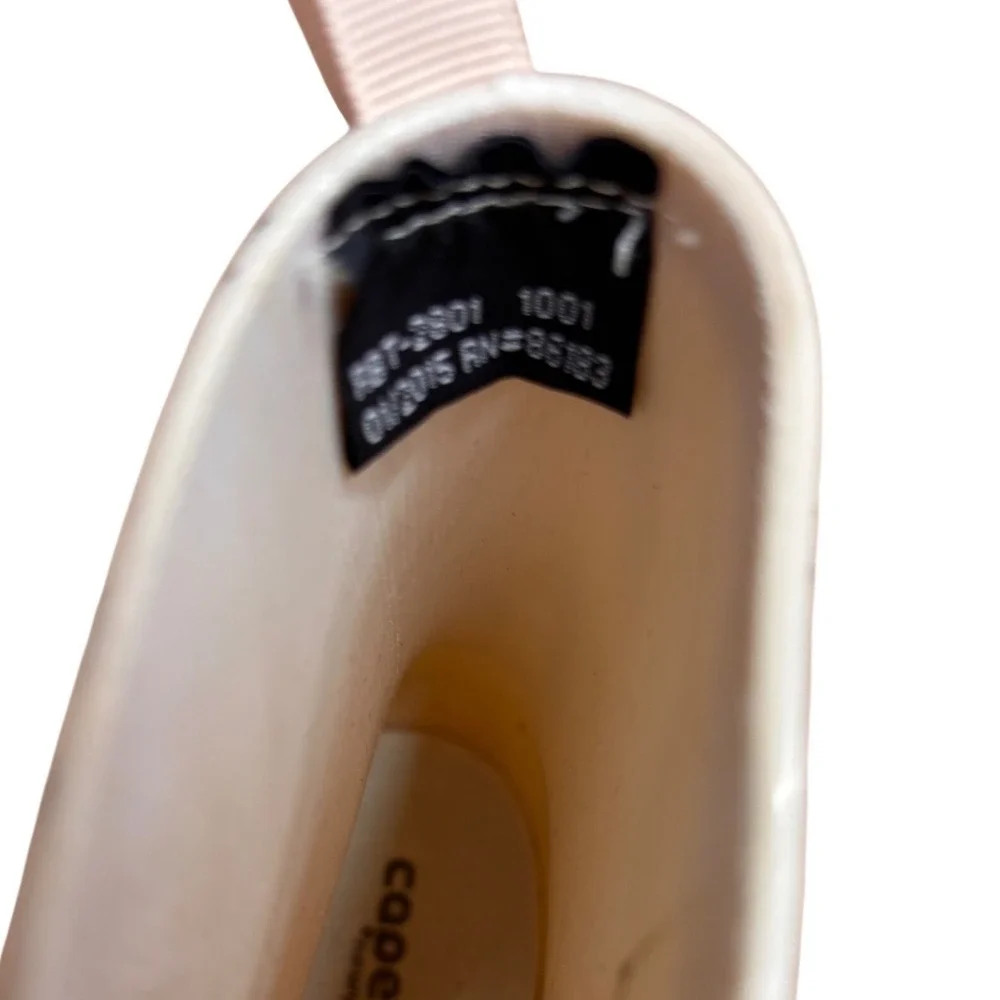 Capelli‎ New York Girls Beige Bow Ankle Rain Boots Glossy Rubber Size 5-6.5